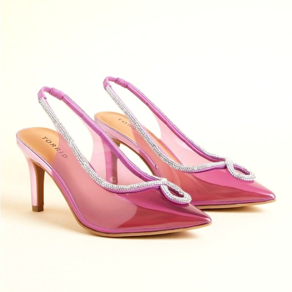 Torrid Pink Slingback Pointed-Heel Pumps with Rhinestone Trim